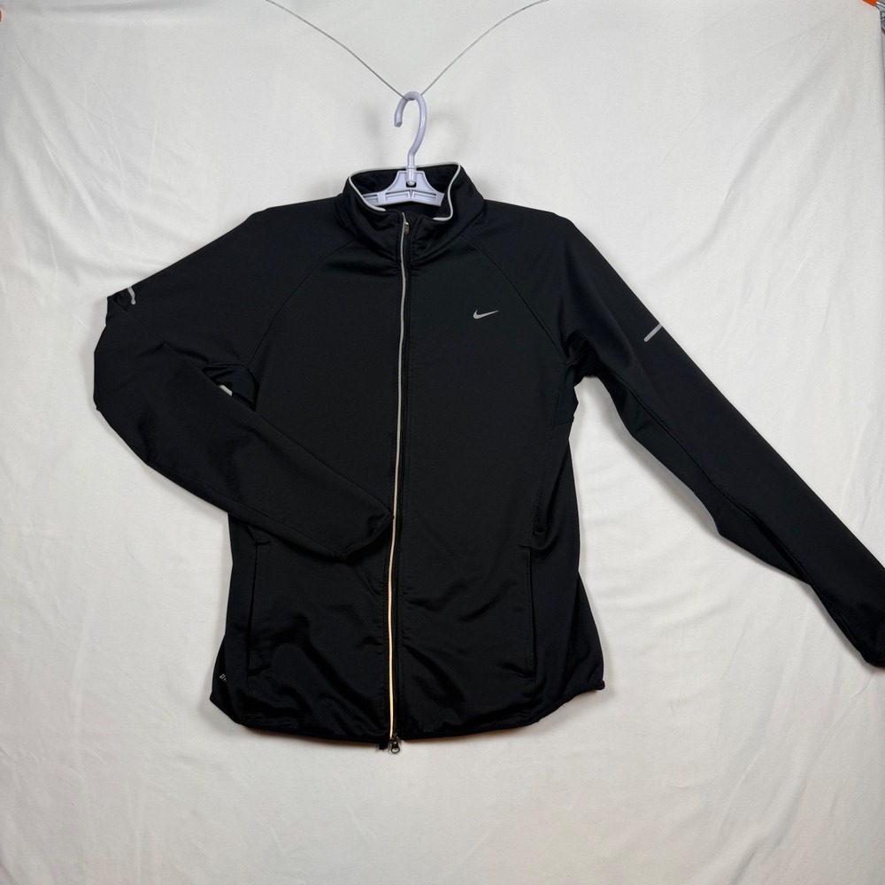 Nike Womens Dri-FIT Full Zip Track Jacket Black Reflective Mock Neck Large